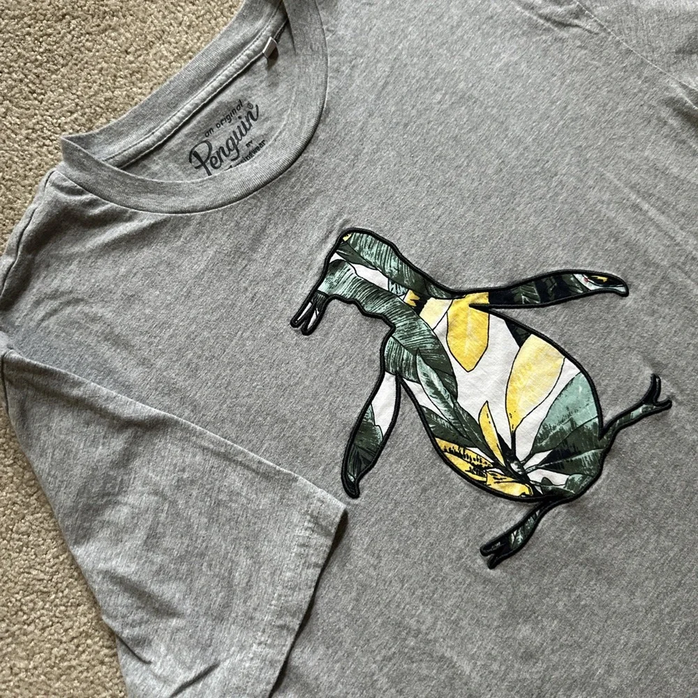 Original Penguin Tee Shirt Mens Gray Short Sleeve Logo Organic Cotton Tropical L